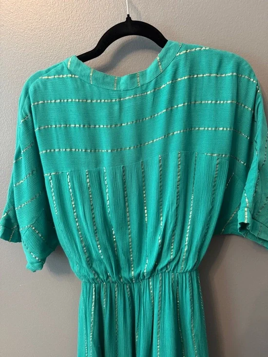En Crème sold out Sabrina Lurex Kimono Maxi boho hippie Dress in teal, sz small - Picture 11 of 12